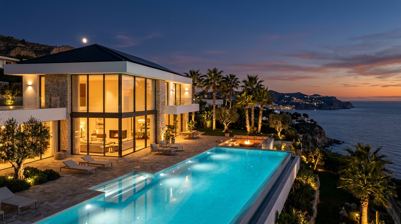 Modern luxury villa with architectural lighting in Costa Blanca